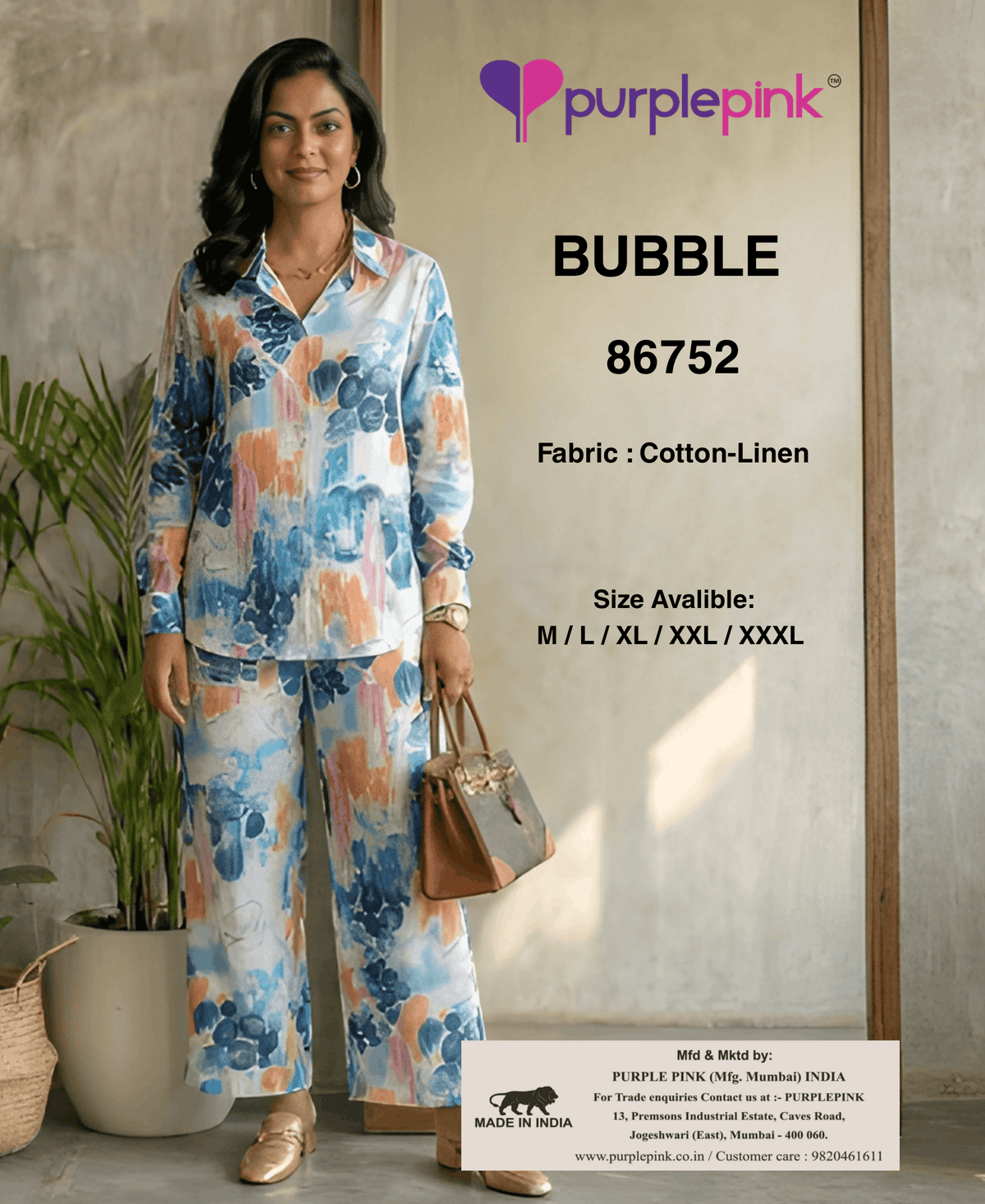 Blue & Peach Abstract Printed Co-ord Set