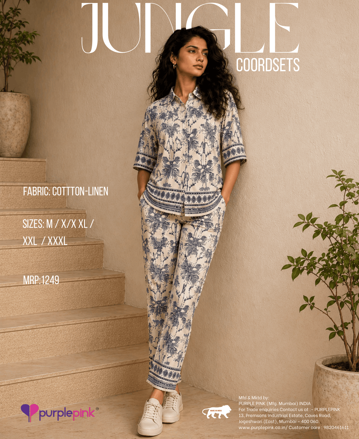 Ivory & Blue Floral Printed Cotton Co-Ord Set