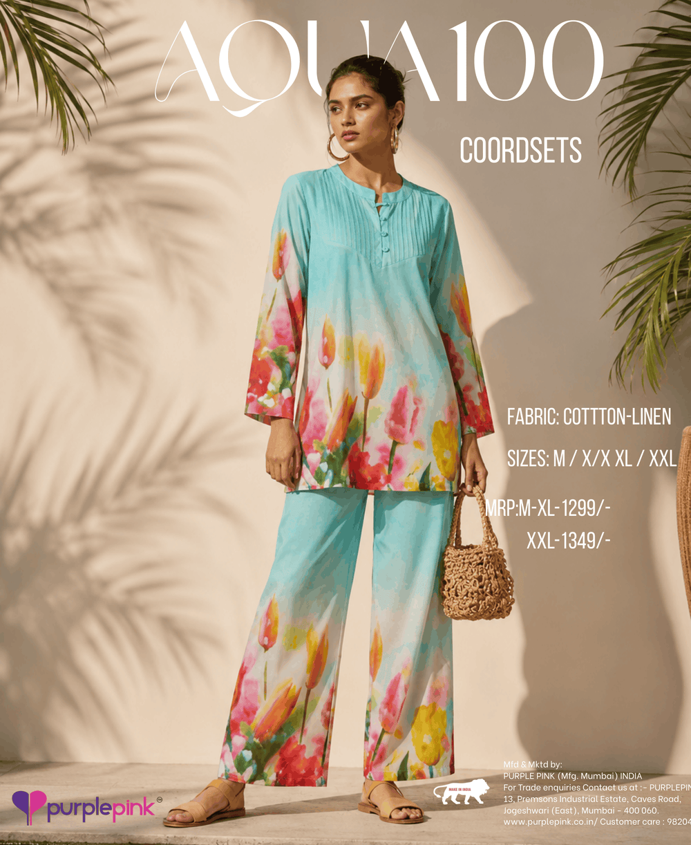 Aqua Bloom Floral Printed Co-Ord Set