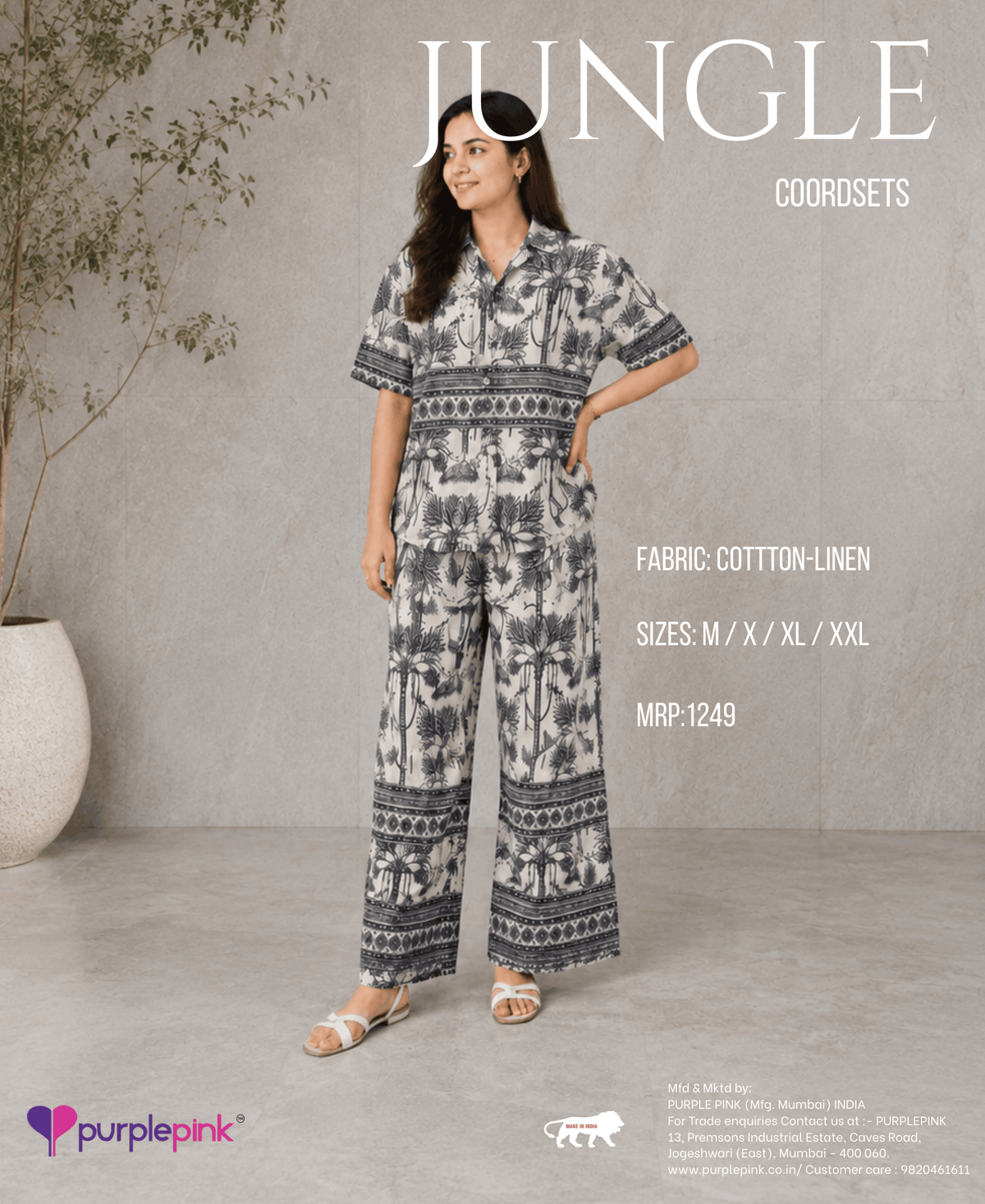 Grey & White Botanical Printed Shirt Co-Ord Set