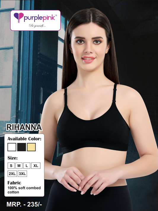 Rihanna Black Cotton Cami Bra Top